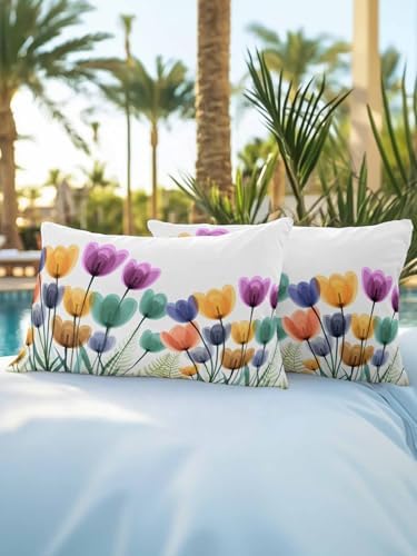 Outdoor Pillows Waterproof, Tulips Countryside Bedding Throw Pillows