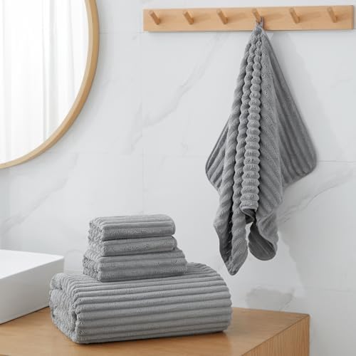6 Piece Bath Towel Set, 40"x80" Oversized Bath Sheets, Grey