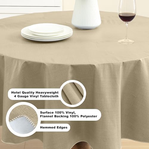 Lintex Cafe Hotel Linen Look Vinyl Flannel Backed Tablecloth
