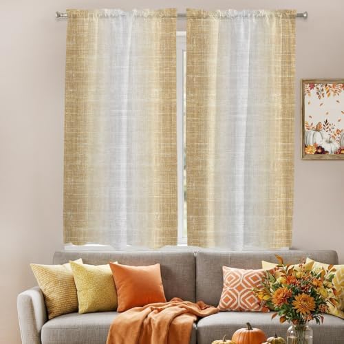 Brown Gray Window Curtains 72 Inch Length, Vintage Ombre Solid Color