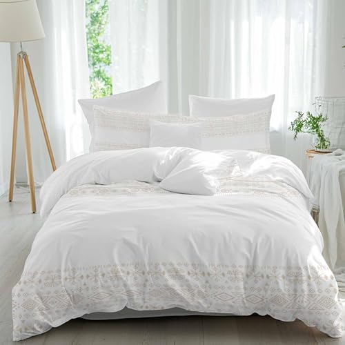 LooPoP Duvet Cover Set Queen Size Beige Bohemian Comforter Sets