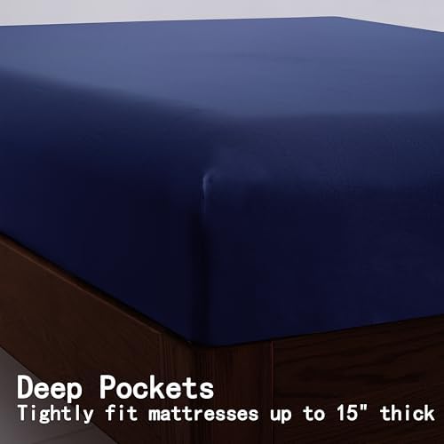 Twin XL Fitted Sheet Only - 100% Cotton 600 Thread Count - Navy Blue
