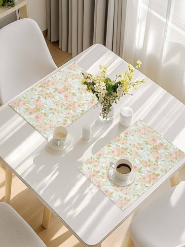 Beige Flowers Placemats for Dining Table Set of 4, Farmhouse Botanical