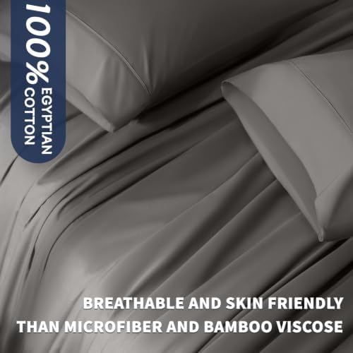 Shilucheng 100% Egyptian Cotton King Size Sheets Set (Dark Grey, King)