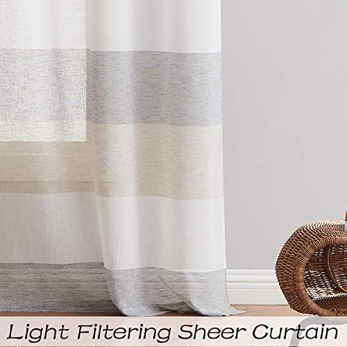 Central Park Gray Tan Stripe Sheer Color Block Window Curtain Panel