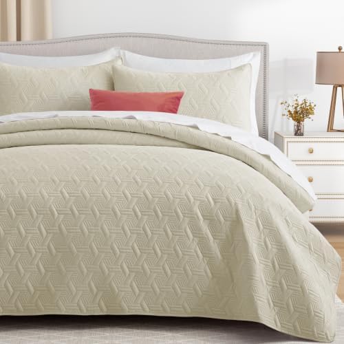 Lavsiry King Quilt Bedding Set with Pillow Shams, Beige