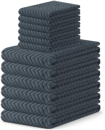 Homaxy 12 Pack 100% Cotton Kitchen Towels and Dishcloths Set, Dark