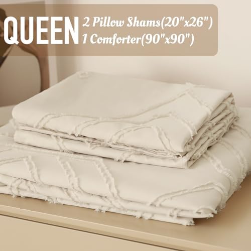 Duvet Cover Set Queen Size, Boho Bedding, 3 Pieces Embroidery Shabby