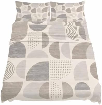 Queen Size Sheet Set 4 Pieces Beige Dots Semicircles Fitted Sheets