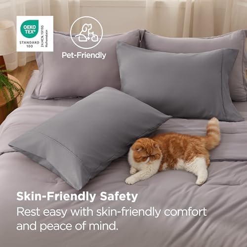Bedsure Queen Pillow Cases Set of 2 - Light Grey Brushed Microfiber
