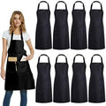 DUSKCOVE 8 Pack Bib Aprons Bulk - Unisex Black Commercial Apron with 2