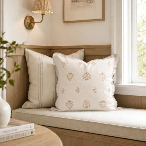 BlissBlush Throw Pillow Cover 20x20, Cream White Velvet Decorative