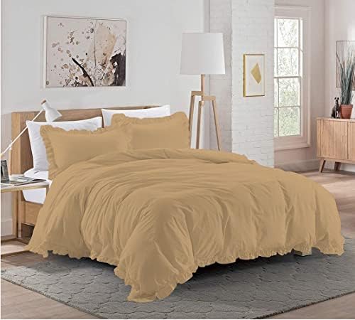 3 Pieces Ruffle Duvet Cover Set with Zipper Closure, 100% Egyptian