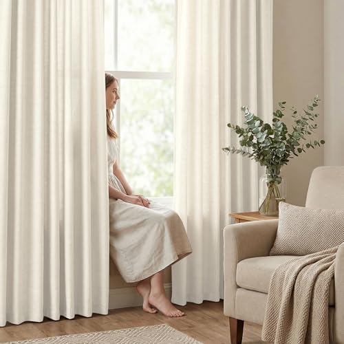 PrinceDeco Linen Semi Sheer Curtains,Bedroom,Light