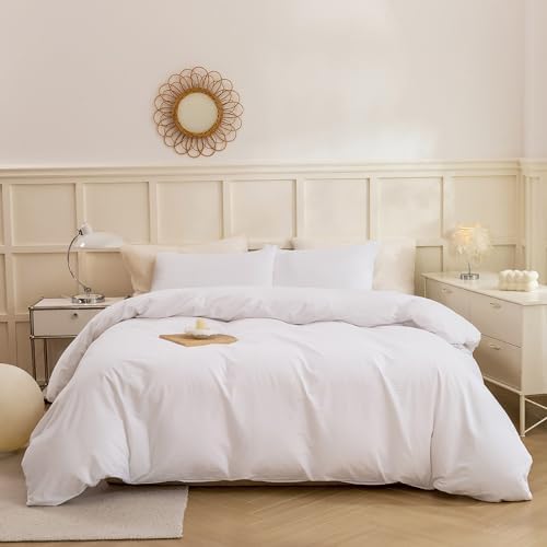 ECOCOTT Cotton 3 Pcs Duvet Cover Set Linen Feel Off White Queen Size
