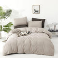 KAREVER Beige Khaki Comforter Set Queen Size Cream Khaki Bedding Set