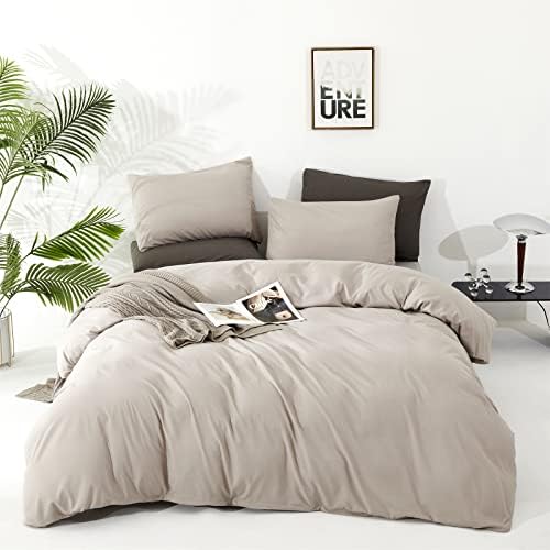 KAREVER Light Khaki Comforter Set Full Size Oatmeal Color Bedding