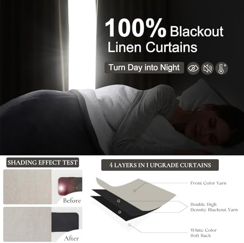 Linen Curtains 120 Inches Long for Bedroom, Ceiling Mount Track