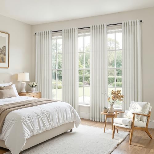 Guken Linen Back Tab Curtains 96 Inches 8ft for Living Room Natural