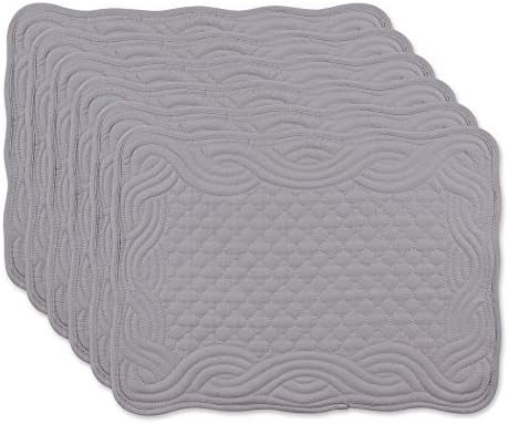 DII Quilted Farmhouse Collection Tabletop, Placemat Set, Gray, 6 Piece