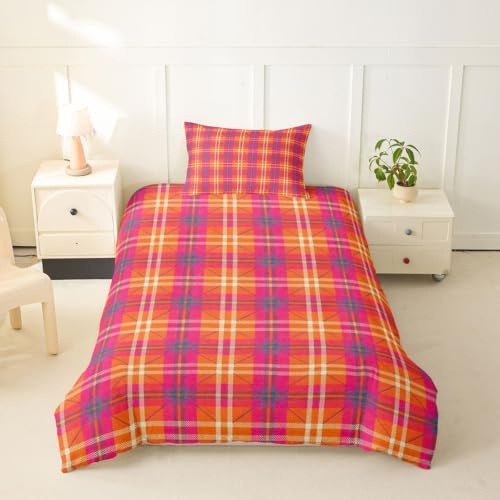 Homewish Geometric Plaid Patchwork Kids Duvet Cover Set Twin