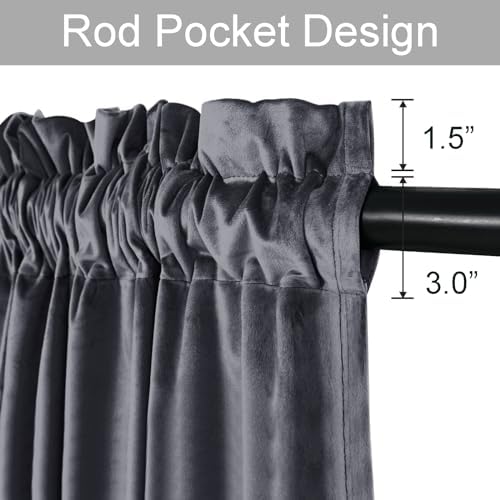 JIUZHEN Dark Grey Velvet Blackout Curtains 52W x 120L 2 Panels