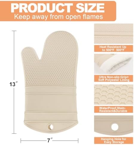YUTAT Silicone Oven Mitts,Heat Resistant 2PCS Oven Mitts with Soft
