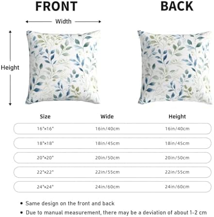 KiuLoam Blue Sage Green Watercolor Leaves Pillow Covers 22x22 Inch Set
