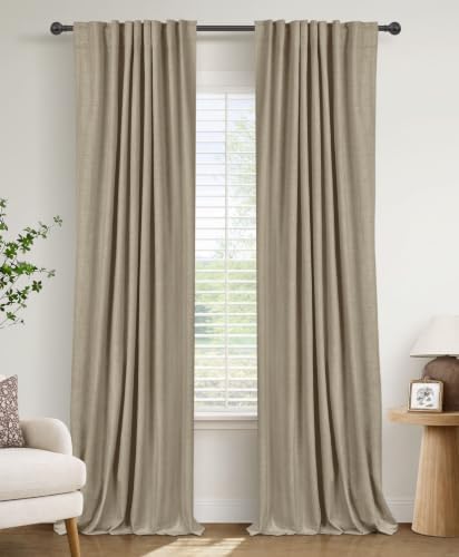 Faux Linen Total Blackout Curtains for Bedroom 96 Inches Long, Plaza