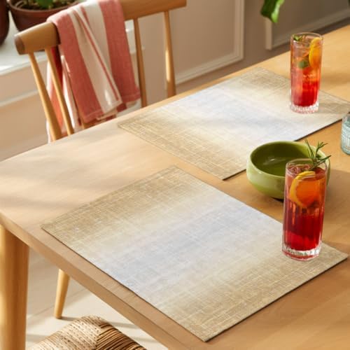 Sand Beige Placemats Set of 2 Summer Tan Zen Ombre Linen Texture