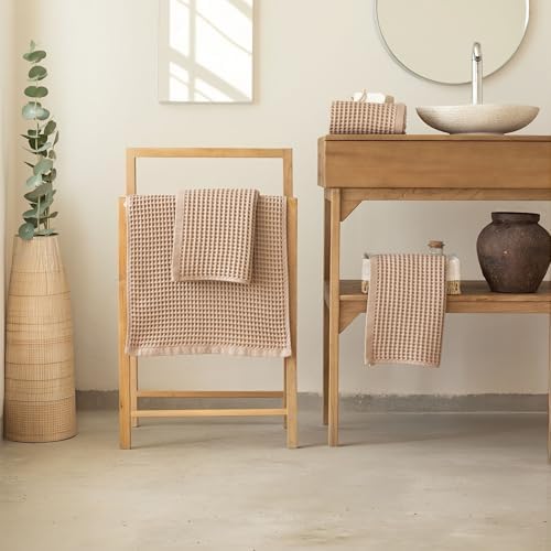 Waffle Hand Towels for Bathroom Set of 4, Brown, 20x35