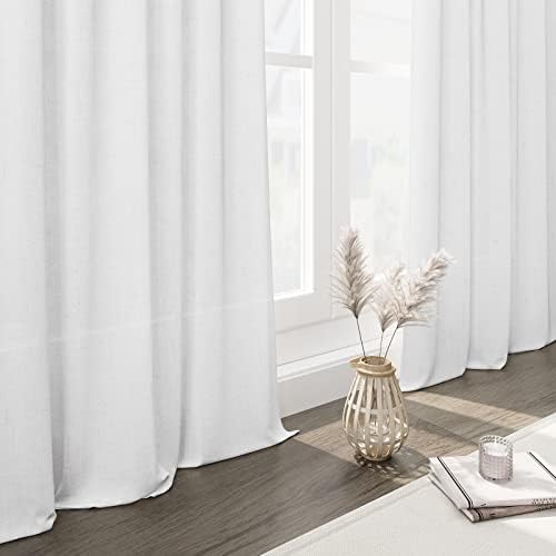 Solid White Curtains 96 Inches Long 2 Panels Back Tab Sheer Linen