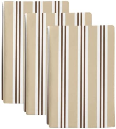 Sand Beige Stripes Kitchen Towels Set of 3, Brown White Khaki Lines
