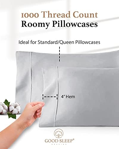 1000 TC Standard Pillowcases Set of 4 100% Egyptian Cotton Pillow