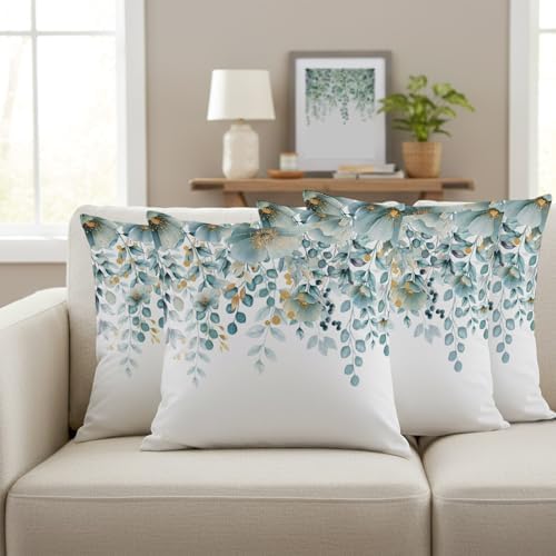 Watercolor Botanical Floral Covers 18x18IN Set of 4 Cotton Linen