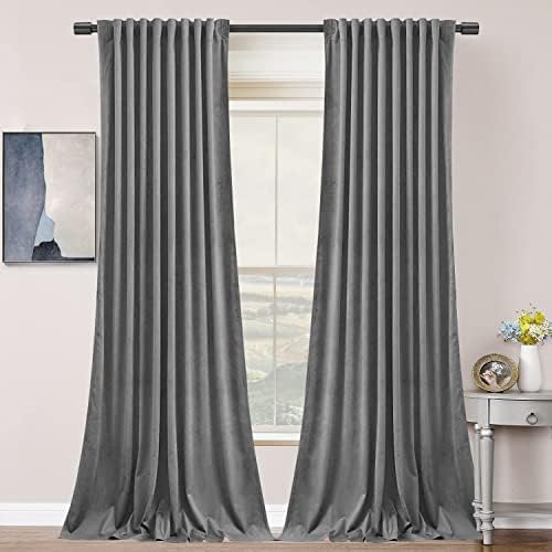 SNITIE Grey 108 in Long Velvet Curtains with Back Tab and Rod Pocket