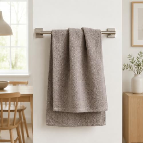 Set of 4 Cotton Herringbone Kitchen Towels, 20" X 26" Brown
