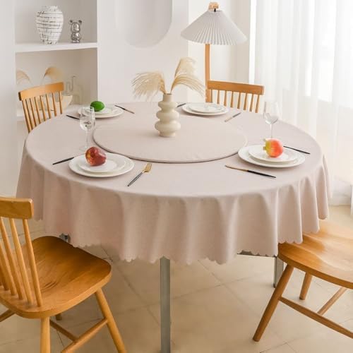 Dining Table Cloths Round 70 inch, Light Khaki Linen Look