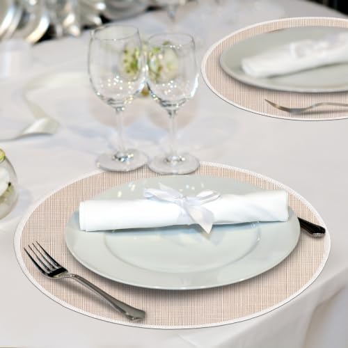 Beige Placemats Set of 6, 15 Inch Round for Kitchen & Dining Room