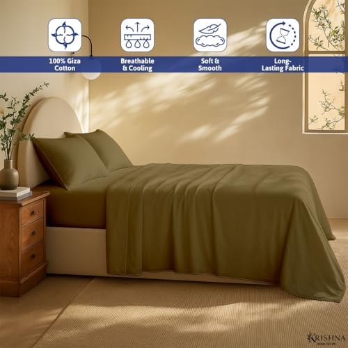 KRISHNA Full Giza Egyptian Cotton 4 Piece Sheet Set, 100% Long Staple