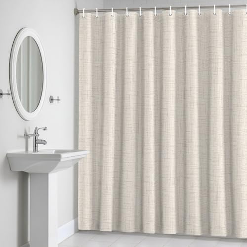 Creamy Solid Shower Curtain 84 inches Extra Long Minimalist Tan Linen
