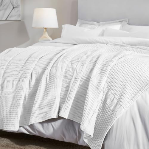 SUPERIOR Waffle Weave Cotton Blanket, Comfy Blanket for Bedroom Decor