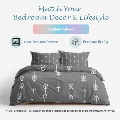 Gray Modern Duvet Cover Full Size, Minimalist Boho Stripe Reversible