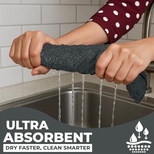 DAN RIVER Gray Kitchen Towels, 12 Pack, 16x26 Inches Absorbent Dish