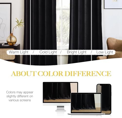 NICETOWN Black Blackout Extra Long Velvet Curtains 120 inches Long