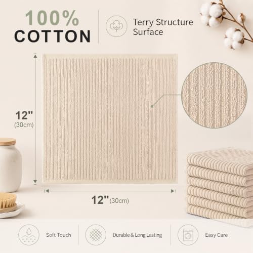 Homaxy 100% Cotton Kitchen Dish Cloths 6 Pack, 12"x12" Dish Rags