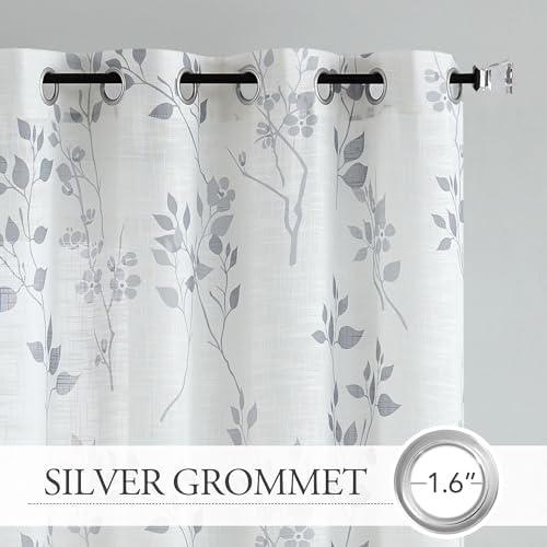 Beauoop Floral Linen Semi Sheer Curtains Living Room Grey 50x63 2