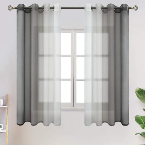 BGment Sheer Curtains 52x63 Inch Grey Ombre for Living Room
