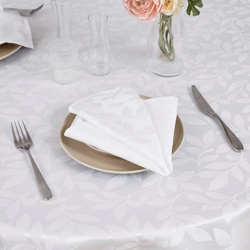 LinenZone 90 Inch Round White Tablecloth with Napkins.
