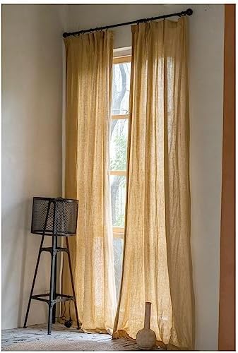 100% Natural Linen Curtains 84 Inch Length for Living Room 1 Panel